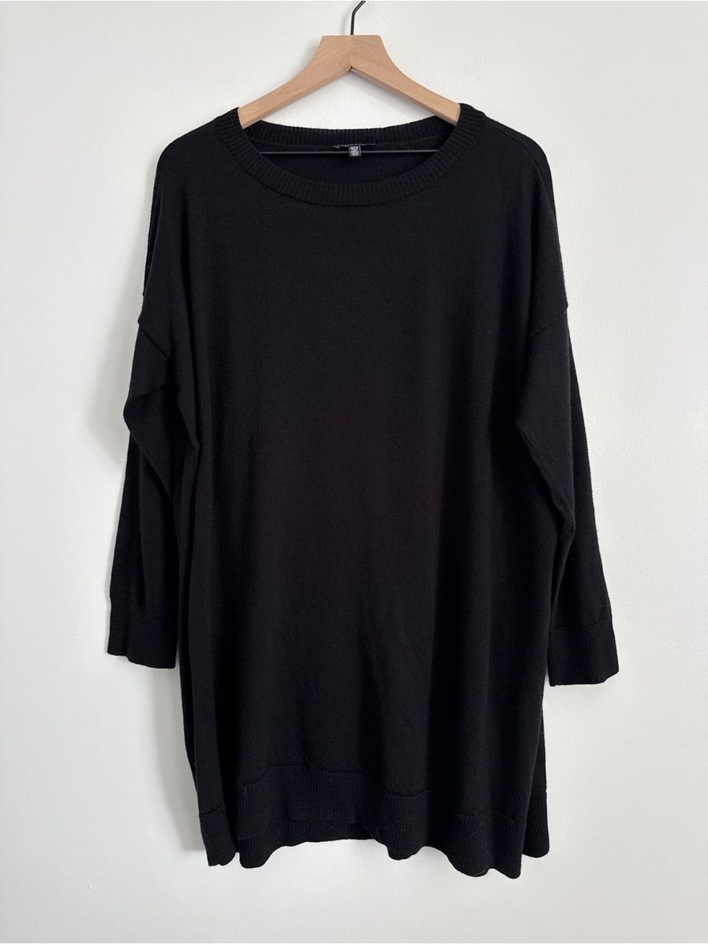 Eileen Fisher Black 100% Merino Wool Tunic Sweater Large